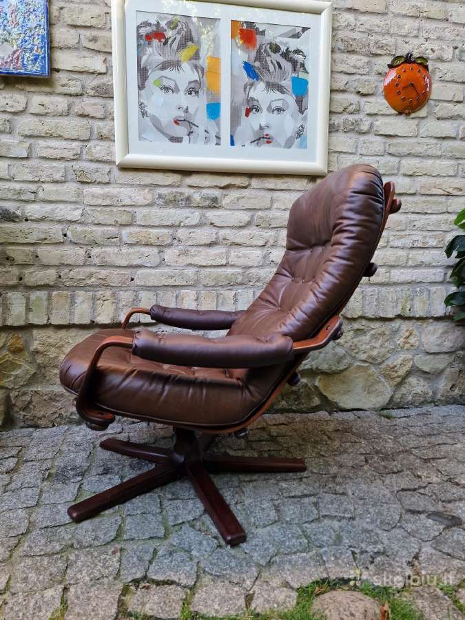 Vintažinis mid century odinis fotelis /sūpuoklis - nuotraukos Nr. 2