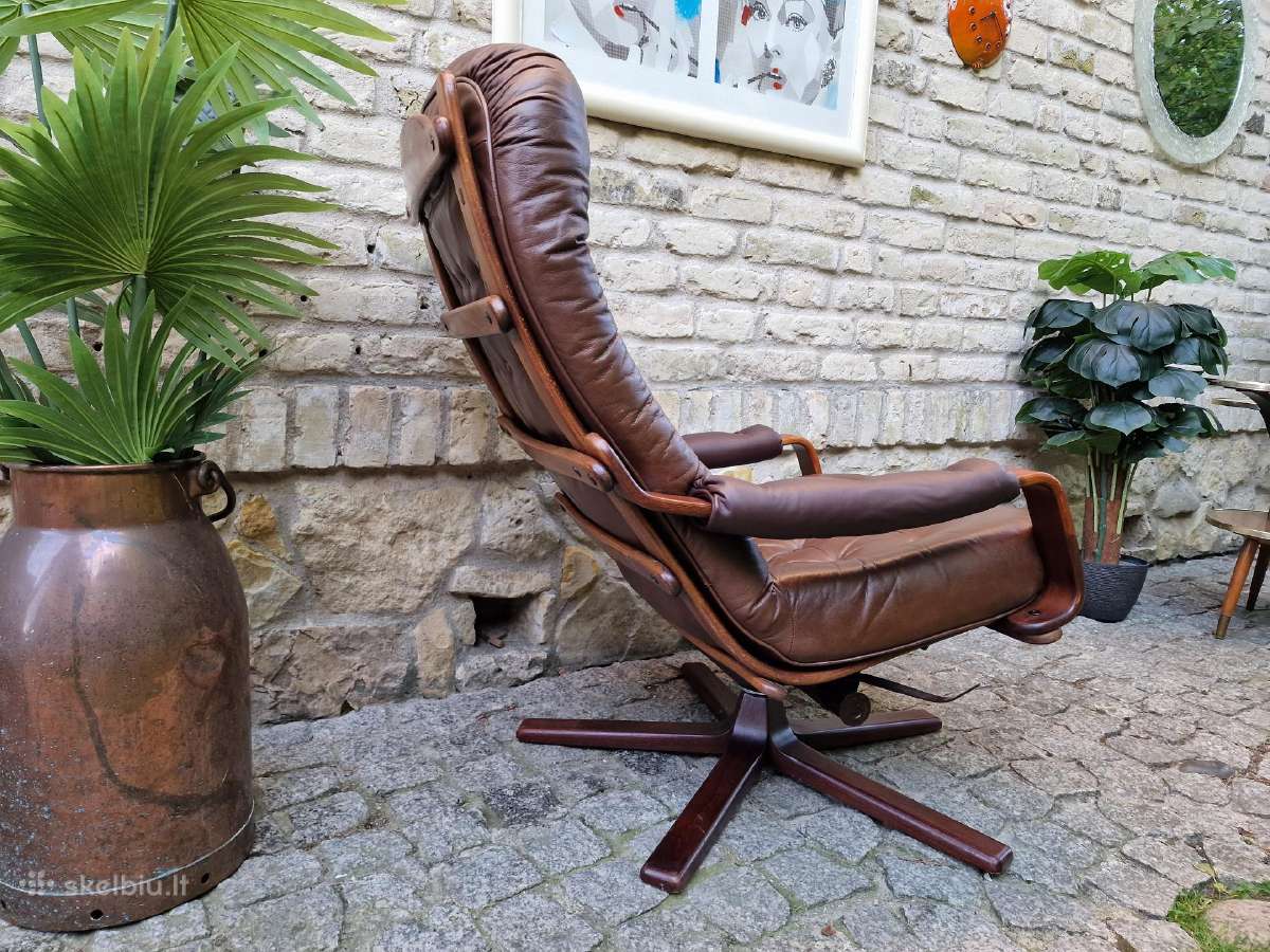 Vintažinis mid century odinis fotelis /sūpuoklis - nuotraukos Nr. 3