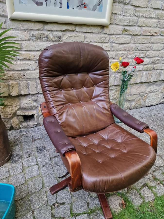 Vintažinis mid century odinis fotelis /sūpuoklis - nuotraukos Nr. 4