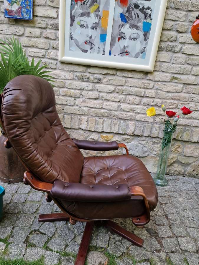 Vintažinis mid century odinis fotelis /sūpuoklis - nuotraukos Nr. 6