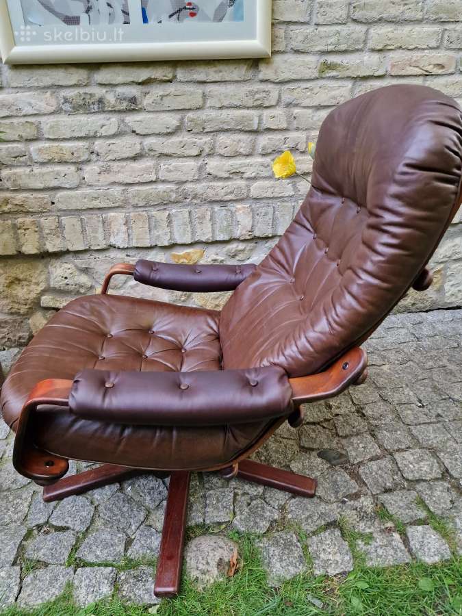 Vintažinis mid century odinis fotelis /sūpuoklis - nuotraukos Nr. 7
