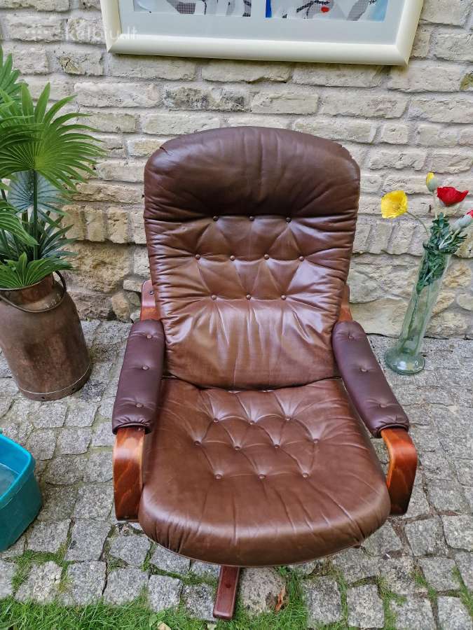 Vintažinis mid century odinis fotelis /sūpuoklis - nuotraukos Nr. 8