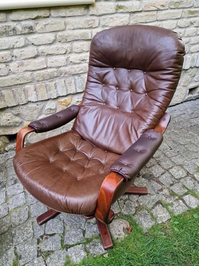 Vintažinis mid century odinis fotelis /sūpuoklis - nuotraukos Nr. 9