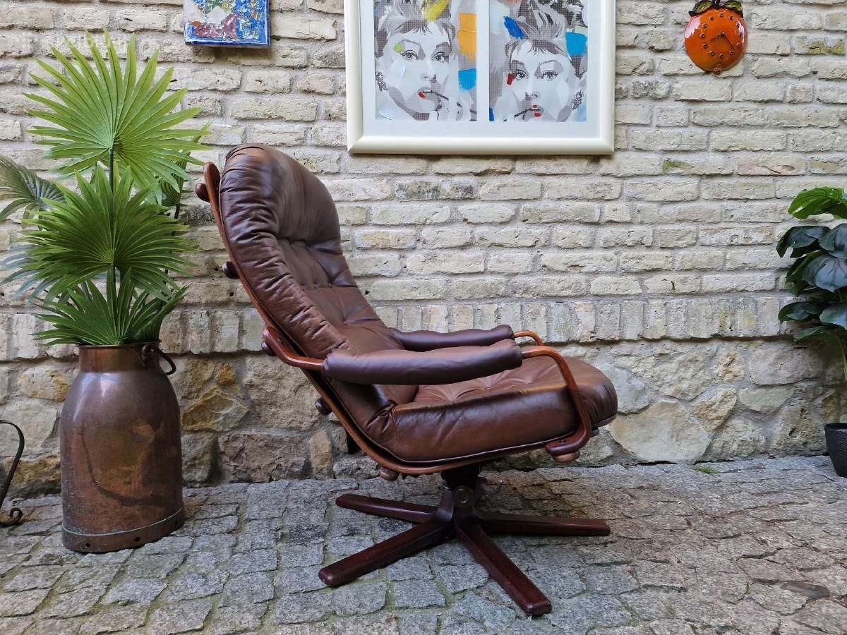 Vintažinis mid century odinis fotelis /sūpuoklis - nuotraukos Nr. 11