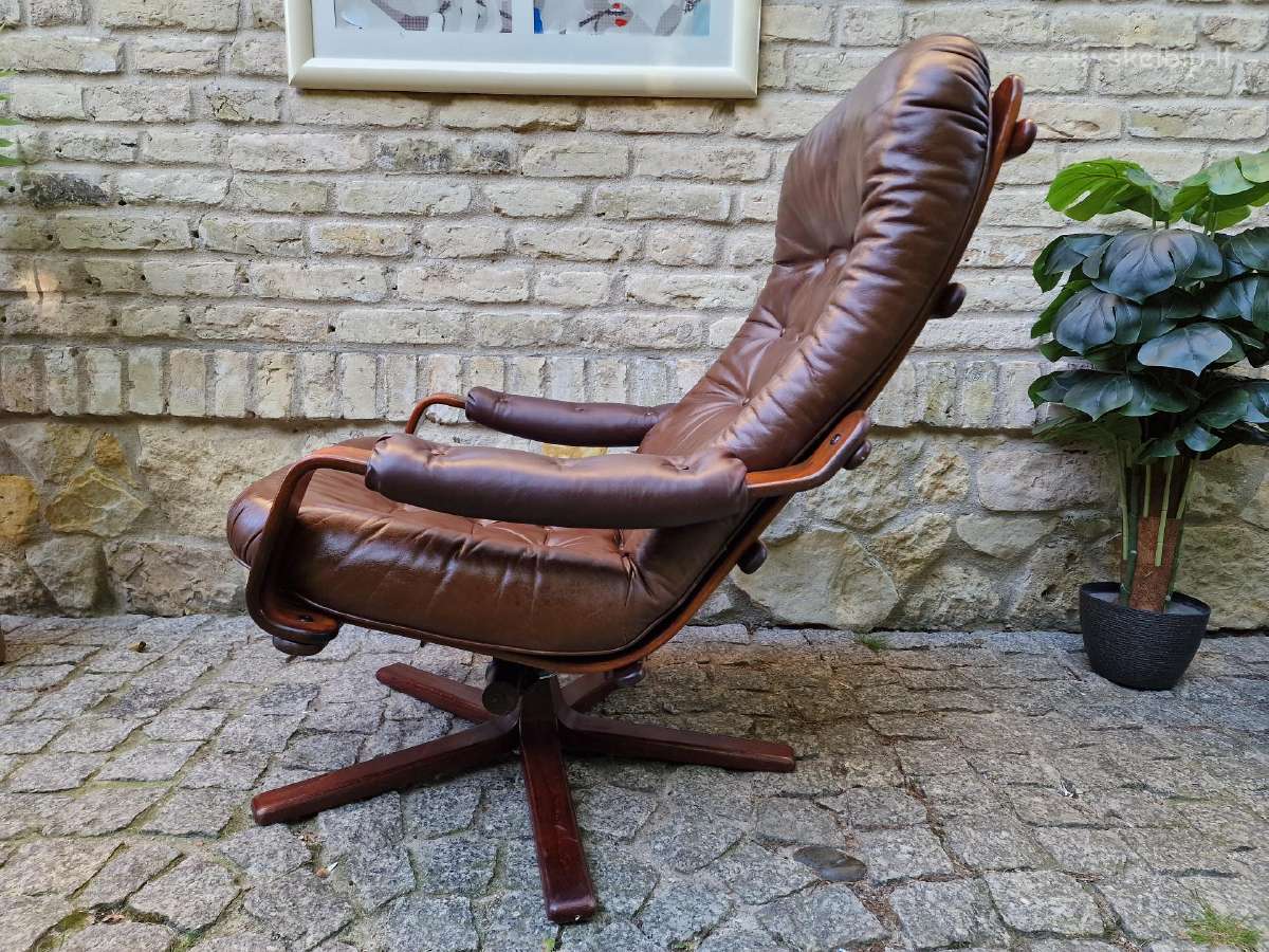 Vintažinis mid century odinis fotelis /sūpuoklis - nuotraukos Nr. 12