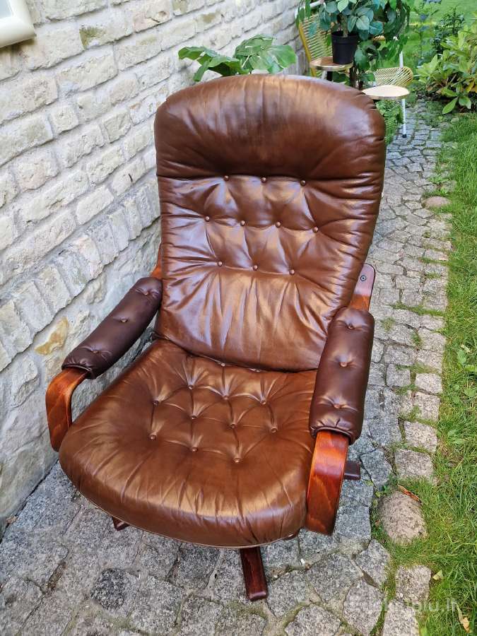 Vintažinis mid century odinis fotelis /sūpuoklis - nuotraukos Nr. 13
