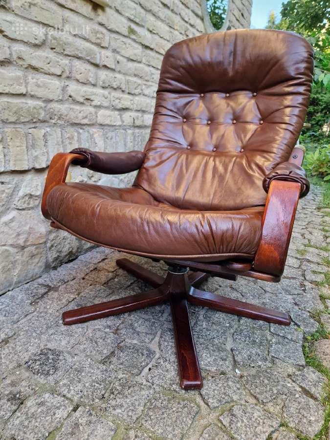 Vintažinis mid century odinis fotelis /sūpuoklis - nuotraukos Nr. 14