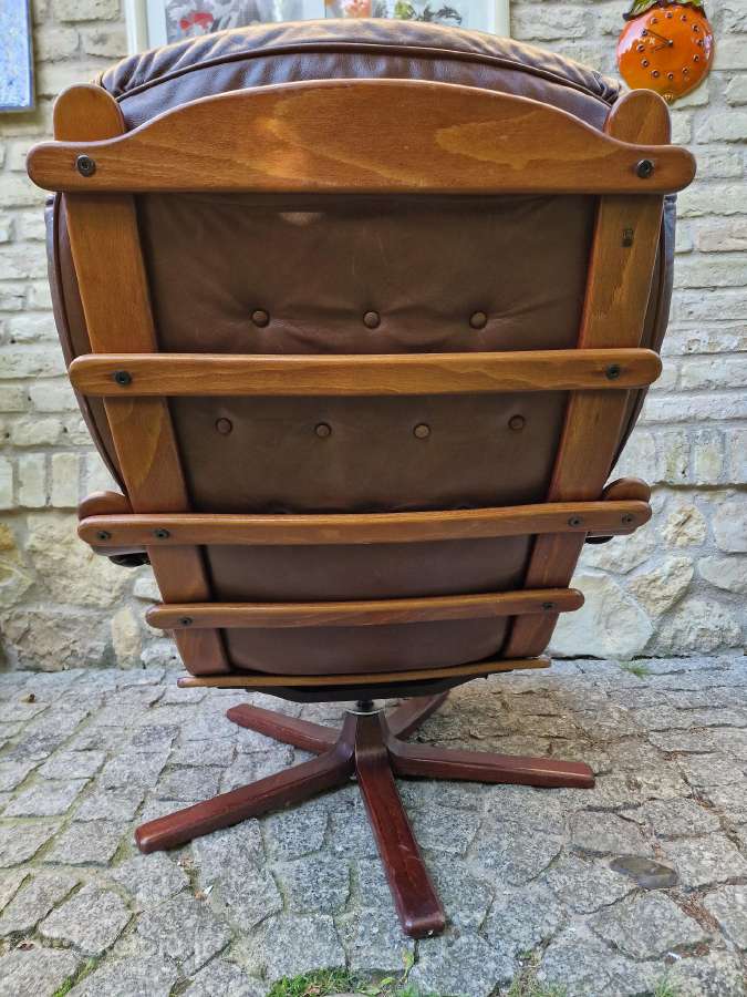 Vintažinis mid century odinis fotelis /sūpuoklis - nuotraukos Nr. 15