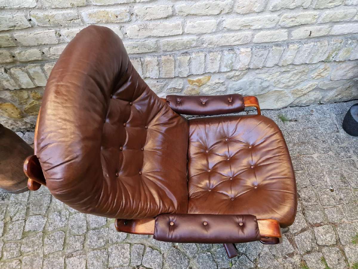 Vintažinis mid century odinis fotelis /sūpuoklis - nuotraukos Nr. 16