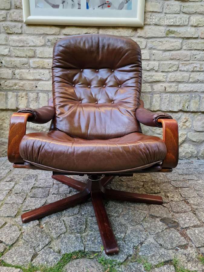 Vintažinis mid century odinis fotelis /sūpuoklis - nuotraukos Nr. 17