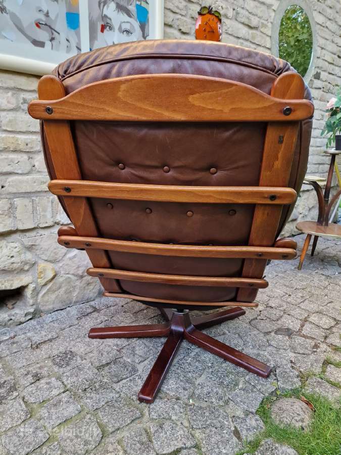Vintažinis mid century odinis fotelis /sūpuoklis - nuotraukos Nr. 19