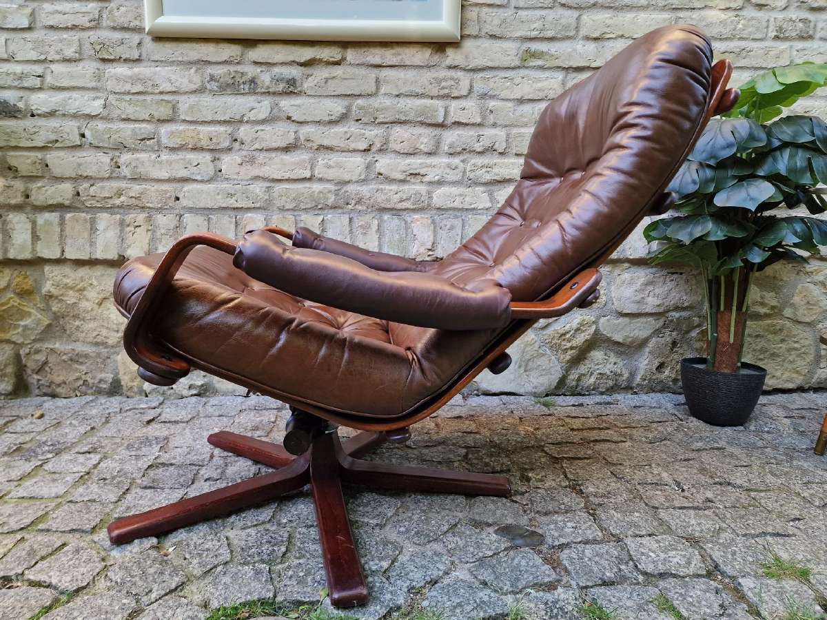 Vintažinis mid century odinis fotelis /sūpuoklis - nuotraukos Nr. 22