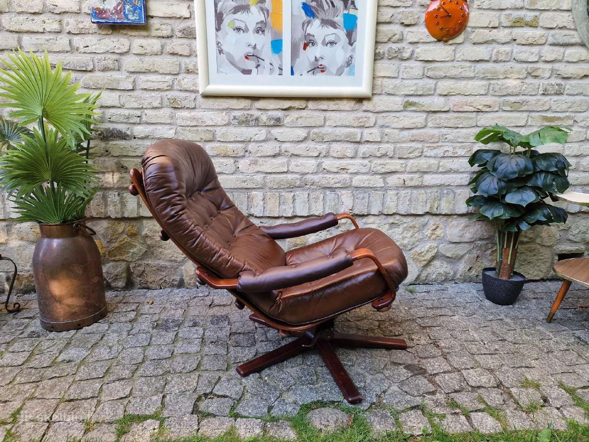 Vintažinis mid century odinis fotelis /sūpuoklis - nuotraukos Nr. 23