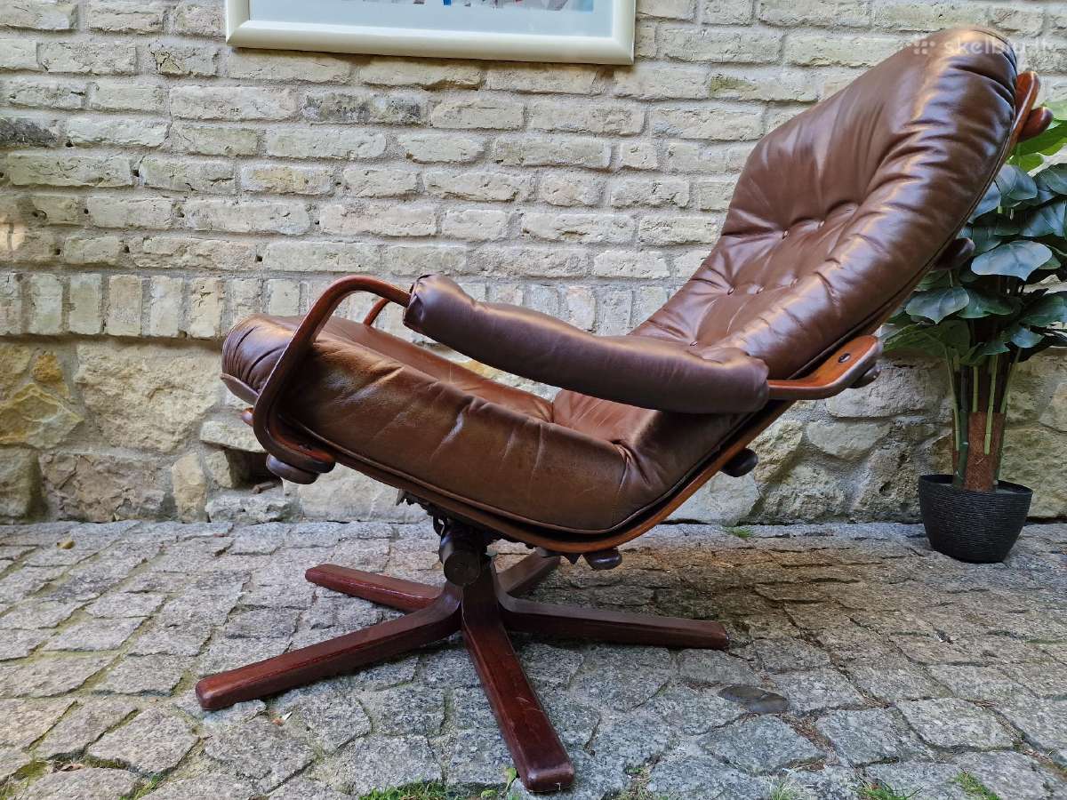 Vintažinis mid century odinis fotelis /sūpuoklis - nuotraukos Nr. 24