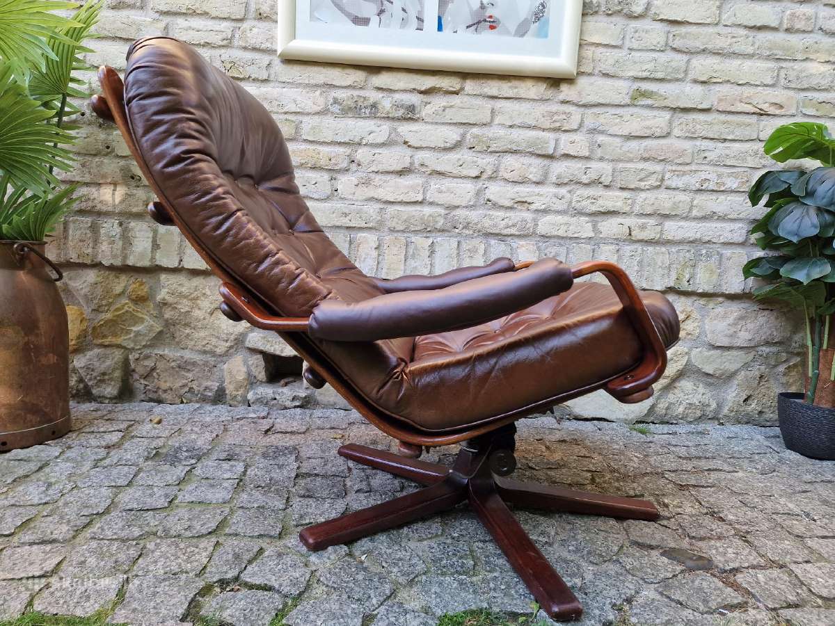 Vintažinis mid century odinis fotelis /sūpuoklis - nuotraukos Nr. 25