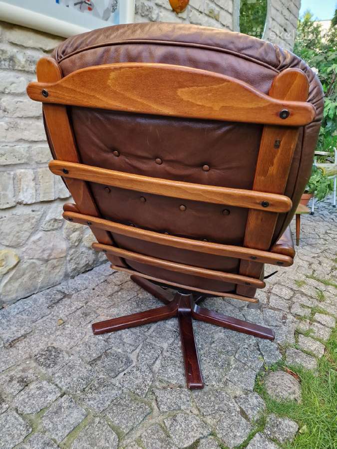 Vintažinis mid century odinis fotelis /sūpuoklis - nuotraukos Nr. 26