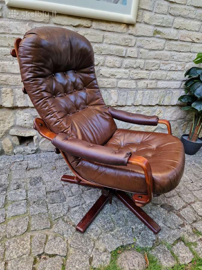 Vintažinis mid century odinis fotelis /sūpuoklis - nuotraukos Nr. 28