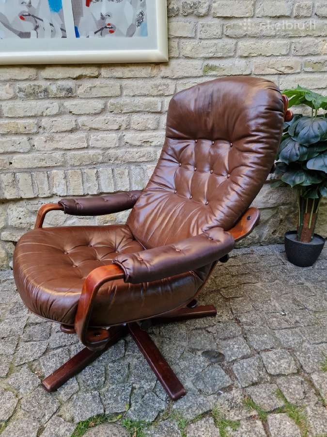 Vintažinis mid century odinis fotelis /sūpuoklis - nuotraukos Nr. 30