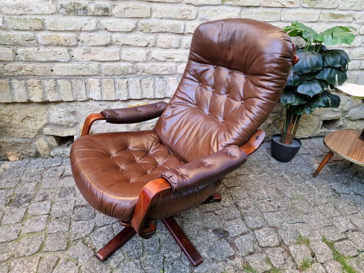 Vintažinis mid century odinis fotelis /sūpuoklis - nuotraukos Nr. 31