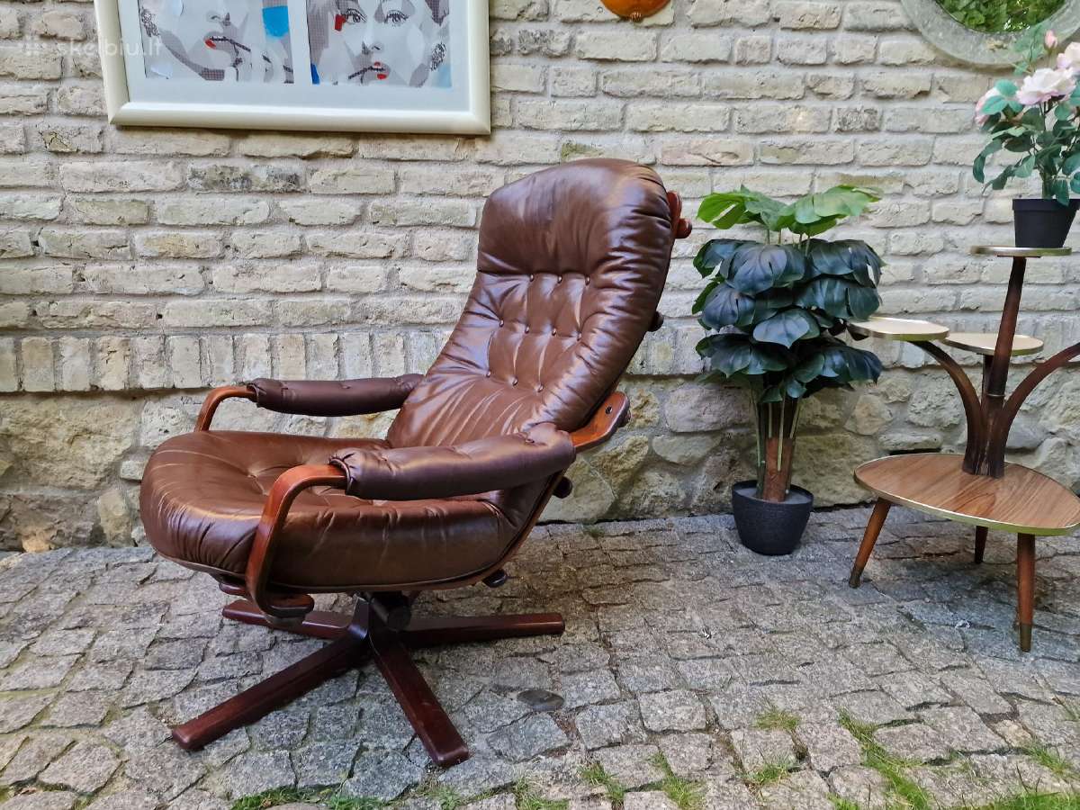 Vintažinis mid century odinis fotelis /sūpuoklis - nuotraukos Nr. 32