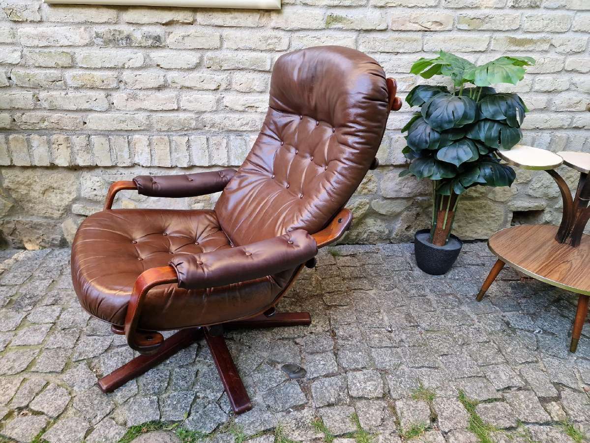 Vintažinis mid century odinis fotelis /sūpuoklis - nuotraukos Nr. 33