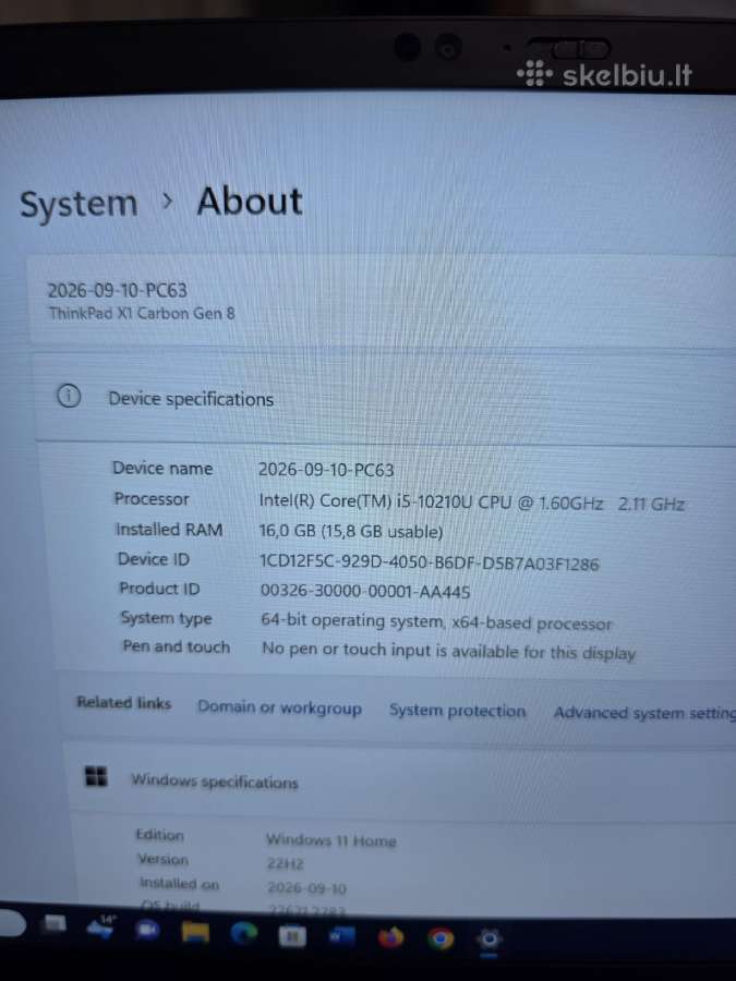 Lenovo X1 Carbon Gen 8. i5- 10210u. - nuotraukos Nr. 5