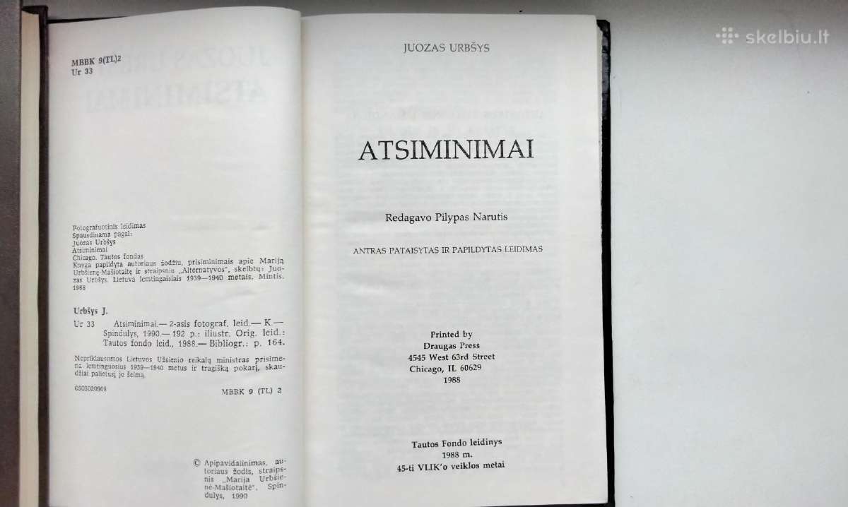 Juozas Urbšys. Atsiminimai. 1990 m. leid. - nuotraukos Nr. 2