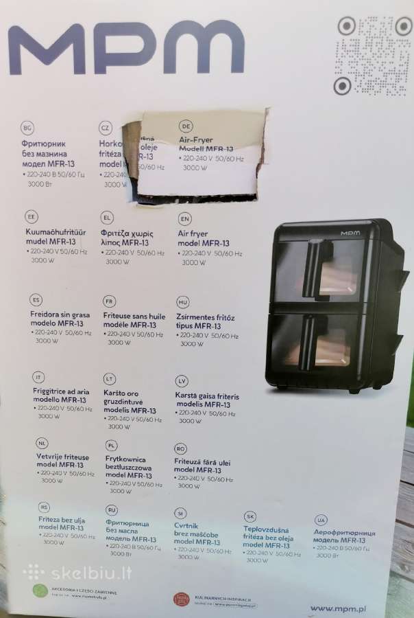 Mpm Mfr-13 karšto oro gruzdintuvė Air Fryer 12 l, - nuotraukos Nr. 10