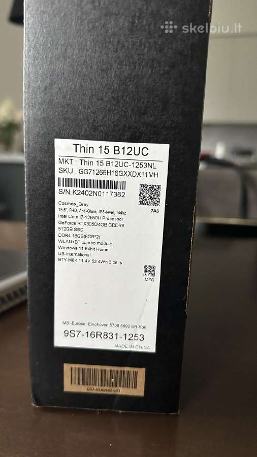 Msi Thin 15 B12uc nešiojamas kompiuteris - nuotraukos Nr. 2