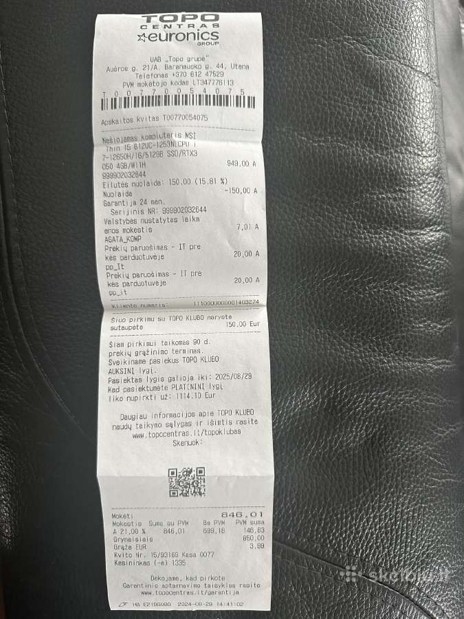 Msi Thin 15 B12uc nešiojamas kompiuteris - nuotraukos Nr. 8