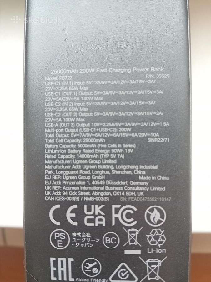Ugreen 25000 mah 200w power bank + 65w įkroviklis - nuotraukos Nr. 3