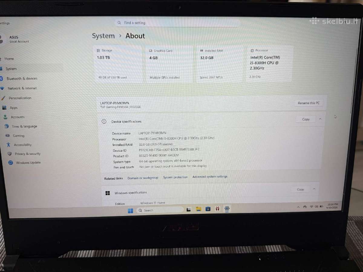 Asus Tuf Gaming Laptopas - nuotraukos Nr. 3