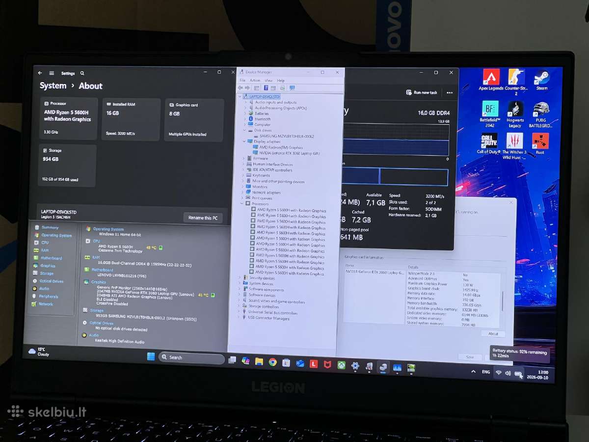 Parduodamas Legion 5 su Rtx 3060, 2k 165hz, 1tb. - nuotraukos Nr. 8