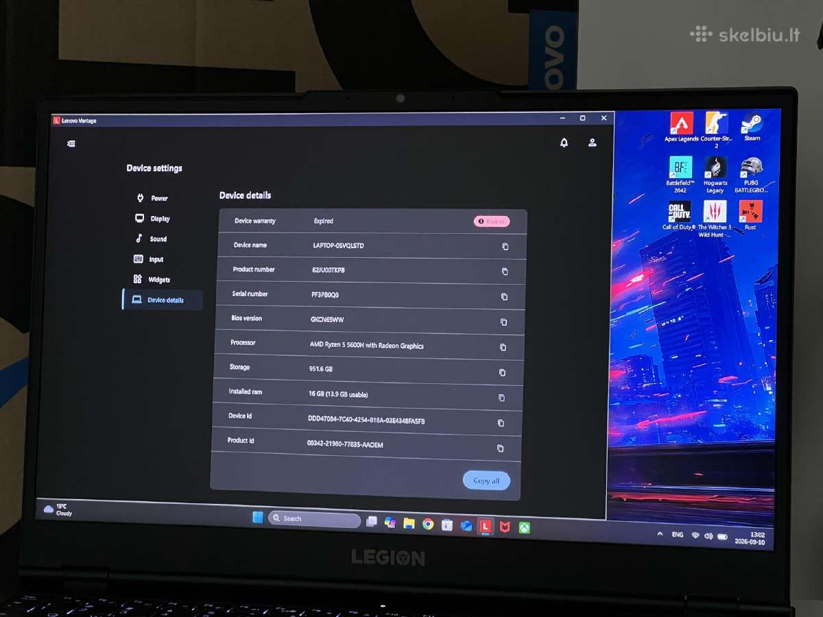 Parduodamas Legion 5 su Rtx 3060, 2k 165hz, 1tb. - nuotraukos Nr. 9