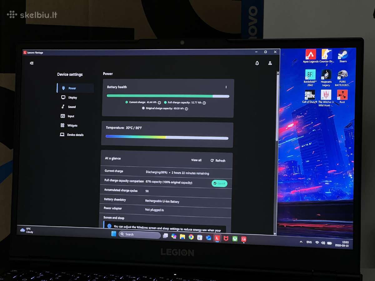 Parduodamas Legion 5 su Rtx 3060, 2k 165hz, 1tb. - nuotraukos Nr. 10