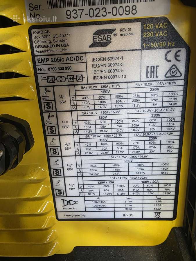 Suvirinimo aparatas Esab Rebel Emp 205ic Ac/dc - nuotraukos Nr. 4