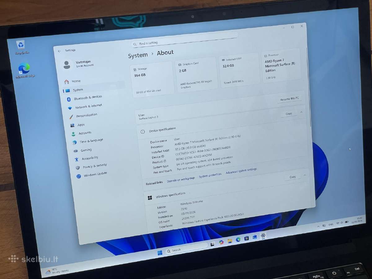 15“ Surface Laptop 3: Ryzen 7, 32 GB RAM, 1 TB SSD - nuotraukos Nr. 7
