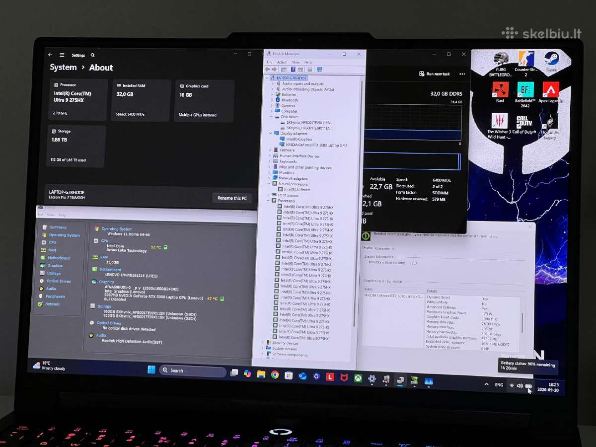 Parduodamas Naujas Legion 7 su Rtx 5080, 32gb/2tb. - nuotraukos Nr. 8