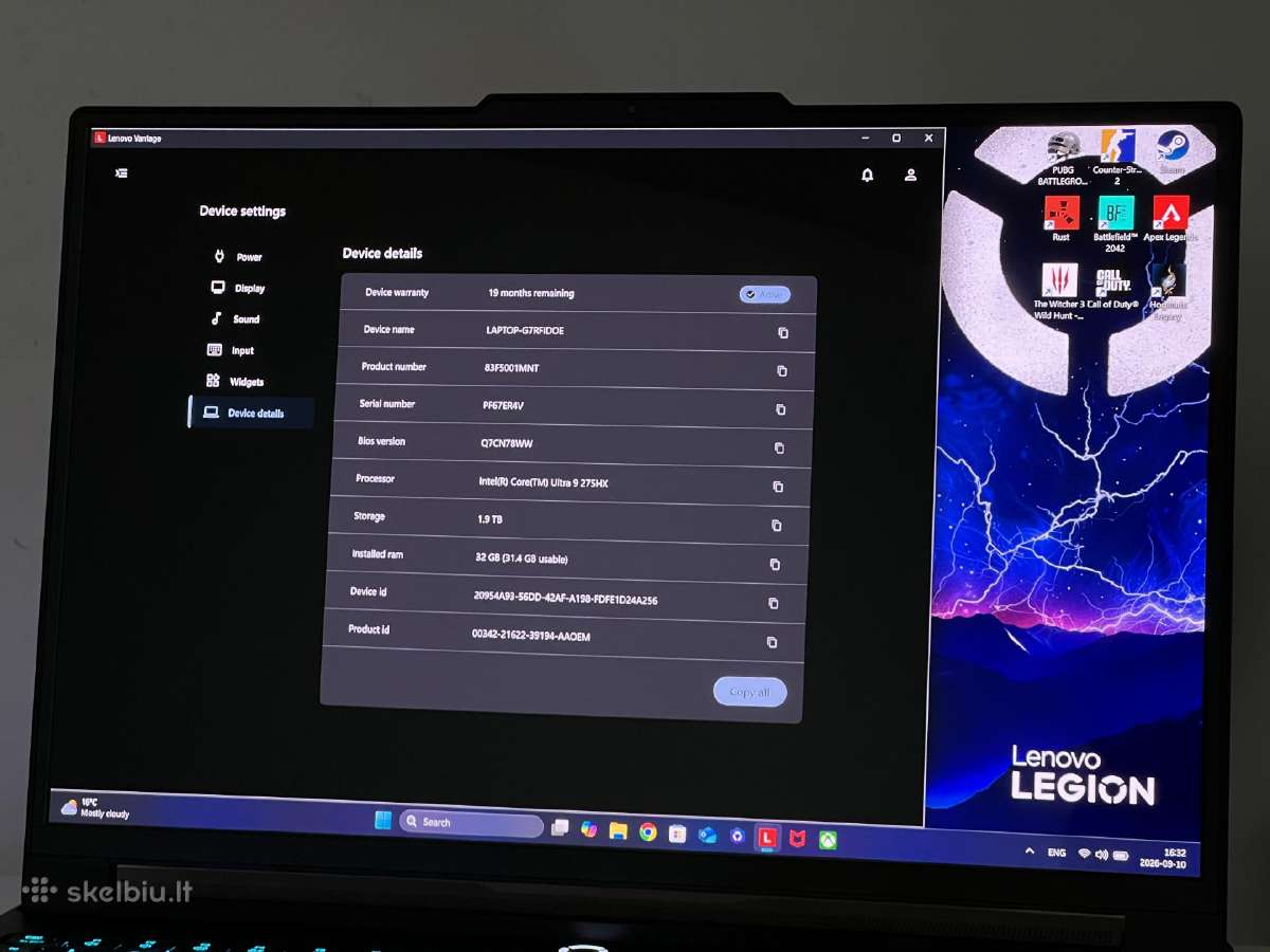 Parduodamas Naujas Legion 7 su Rtx 5080, 32gb/2tb. - nuotraukos Nr. 9