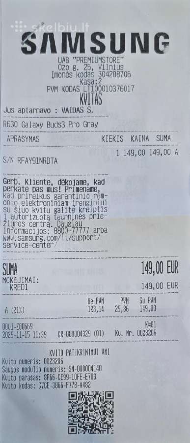 Parduodu Samsung Galaxy Buds 3 Pro - Būklė 10/10 - nuotraukos Nr. 4