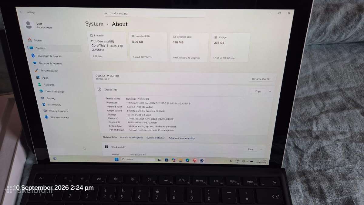 Microsoft Surface Pro 7+ 11gen 8gb 256gb Pen Mouse - nuotraukos Nr. 2
