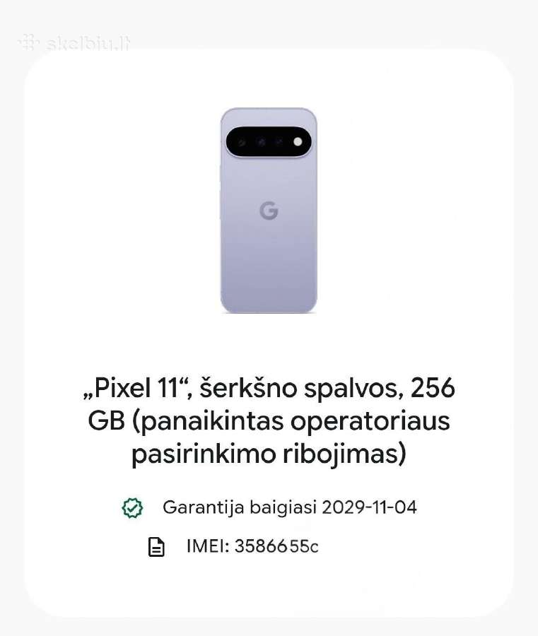 Google Pixel 11 Frost. 256gb - nuotraukos Nr. 4
