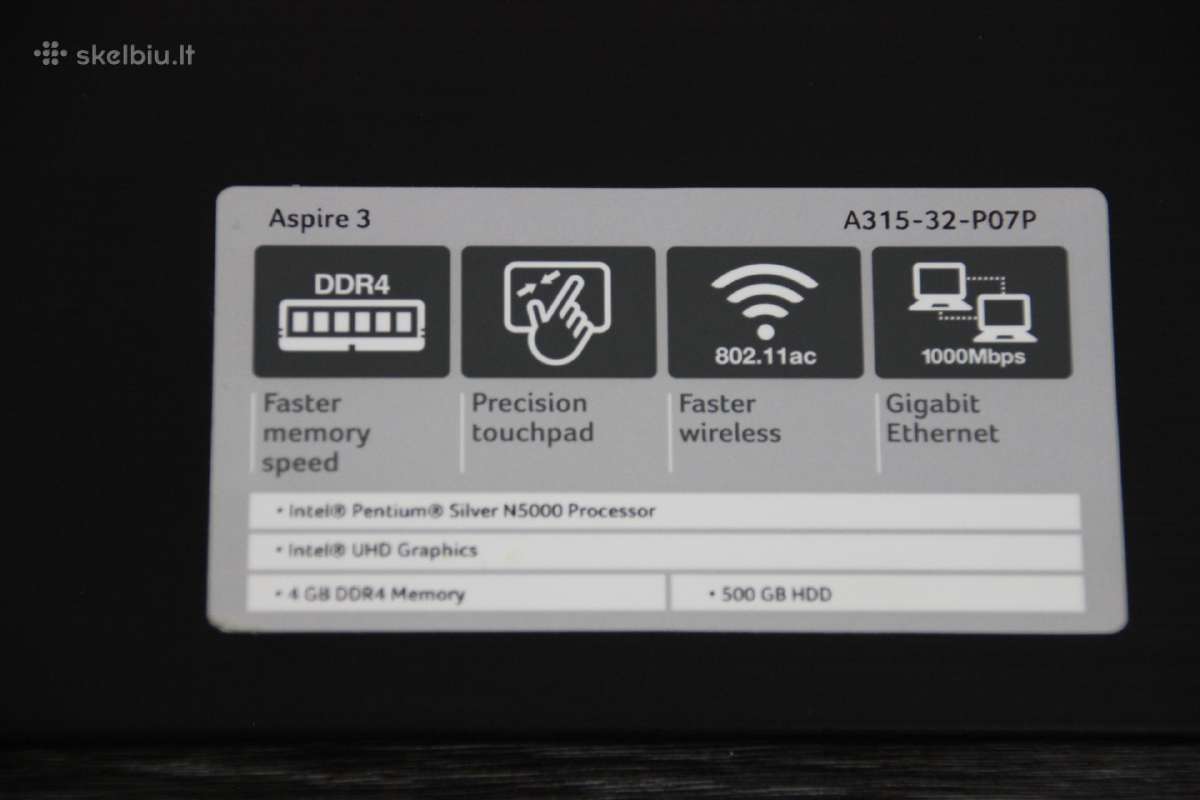 Acer 15,6 LED Pentium N5000 250gb SSD 8gb - nuotraukos Nr. 3