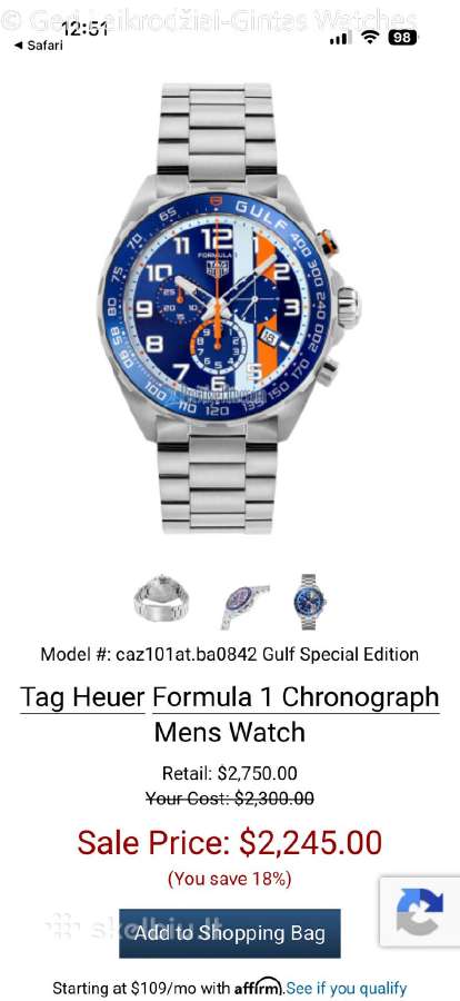 Tag Heuer Formula 1 Gulf Edition - nuotraukos Nr. 34