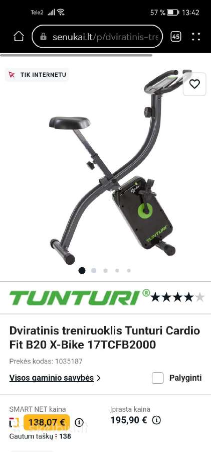 Dviratinis treniruoklis Tunturi Cardio - nuotraukos Nr. 3