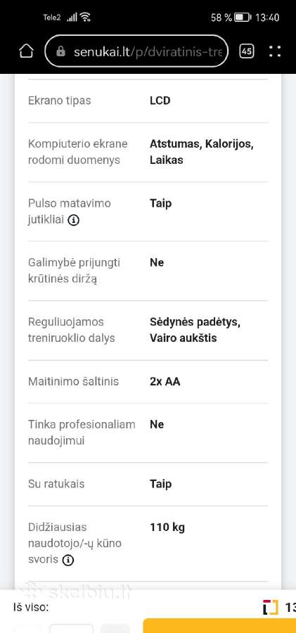Dviratinis treniruoklis Tunturi Cardio - nuotraukos Nr. 4