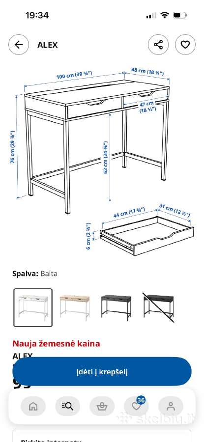Ikea Alex rašomasis/ darbo/ kosmetikos stalas - nuotraukos Nr. 3