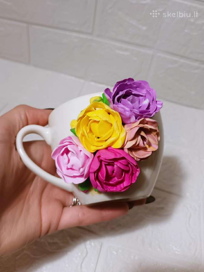 Puodelis rankų darbo 3D gėlės rožės flowers rose - nuotraukos Nr. 2