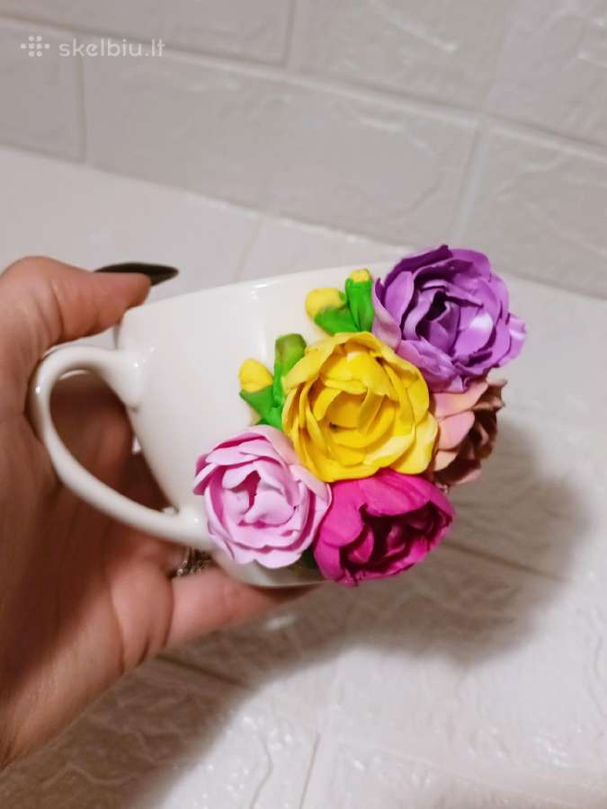 Puodelis rankų darbo 3D gėlės rožės flowers rose - nuotraukos Nr. 3