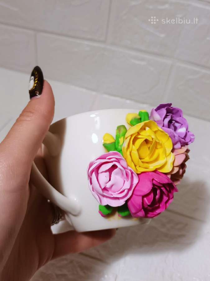 Puodelis rankų darbo 3D gėlės rožės flowers rose - nuotraukos Nr. 4